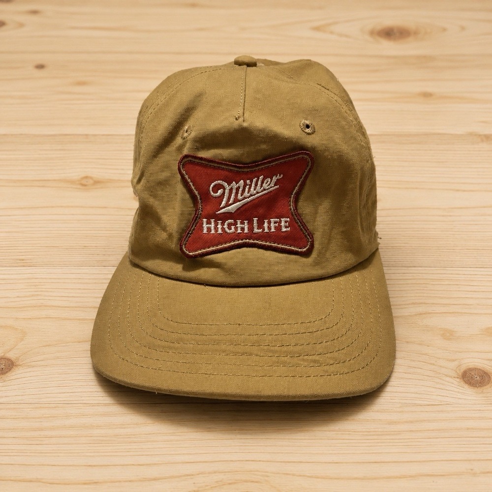 Miller High Life Tan Snapback Hat Red Logo Patch Mad Engine Flawed[A]